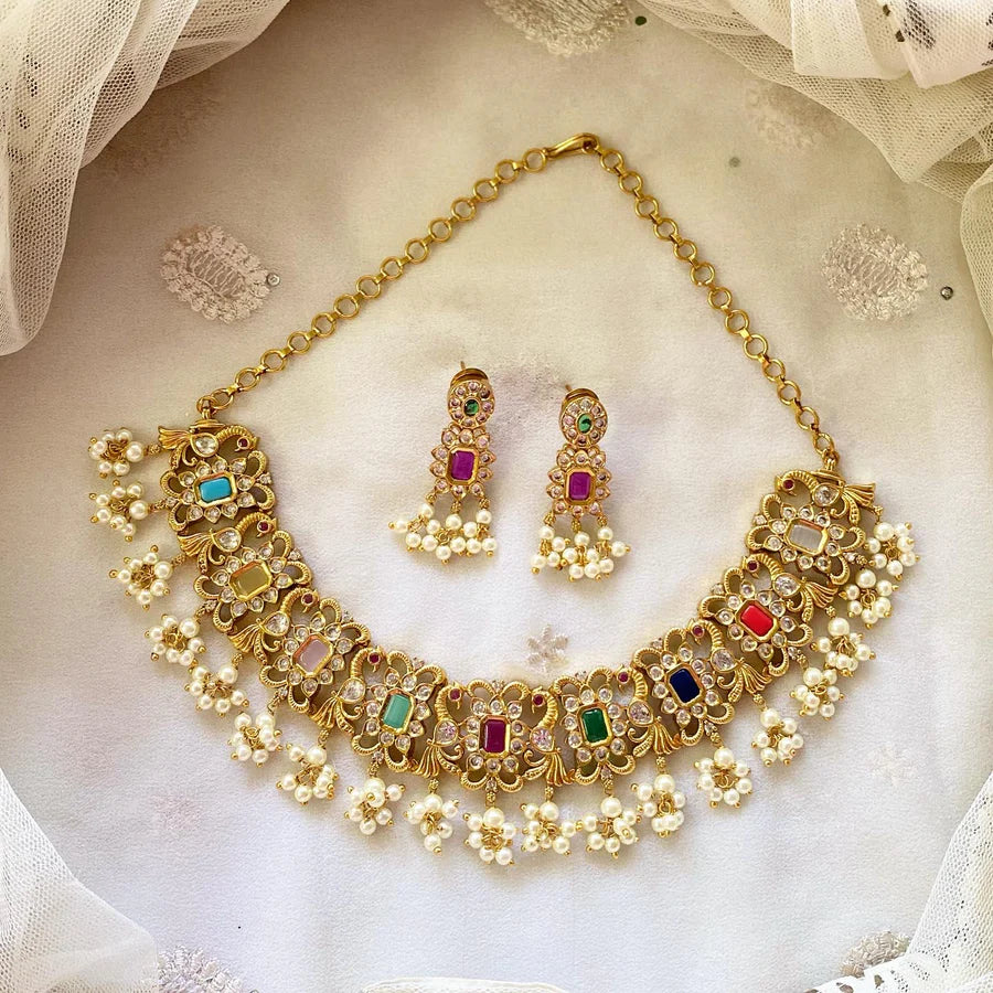 Navratna Antique matte peacock gutta short set