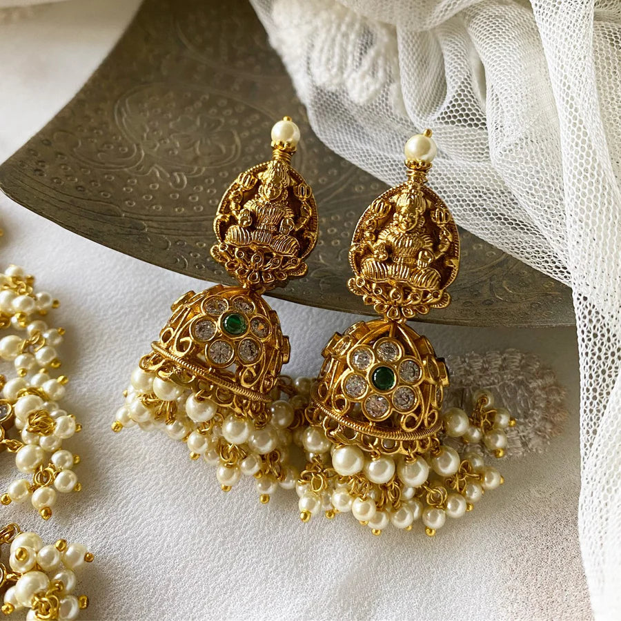 Antique matte CZ Lakshmi spike floral short set