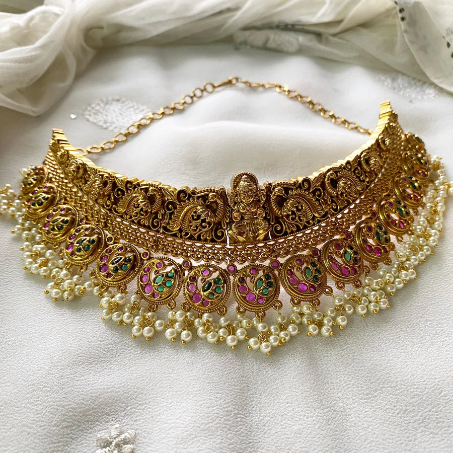 Antique matte Peacock kemp bridal choker set