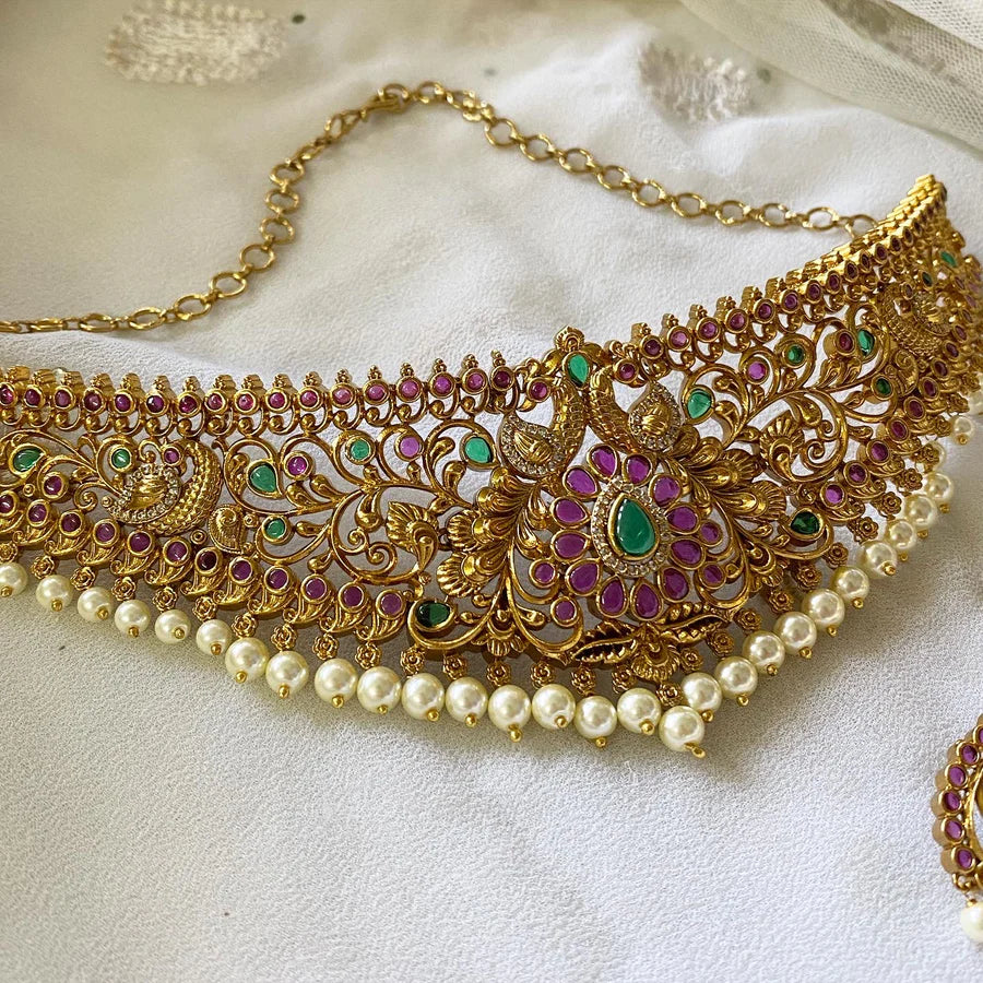 Antique matte bridal florar chokar set