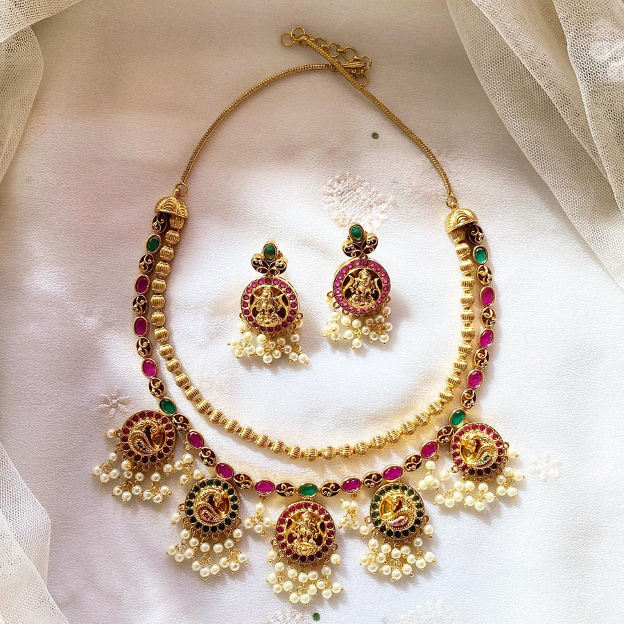 Antique matte kemp layer Lakshmi Peacock Chakra short set