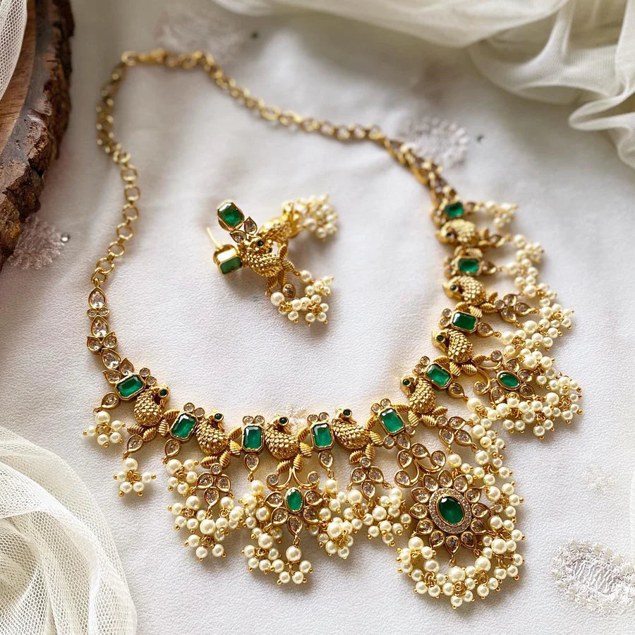 Antique matte Peacock blocks gutta short set