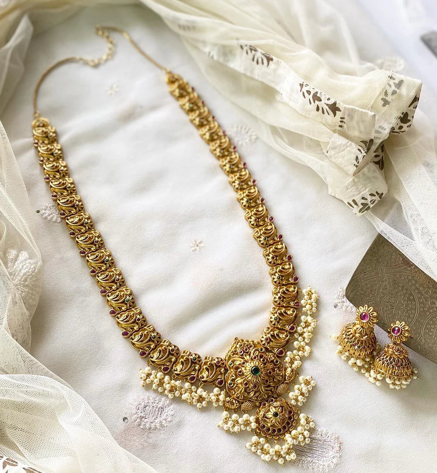 Antique matte kemp floral  swirl long haram set