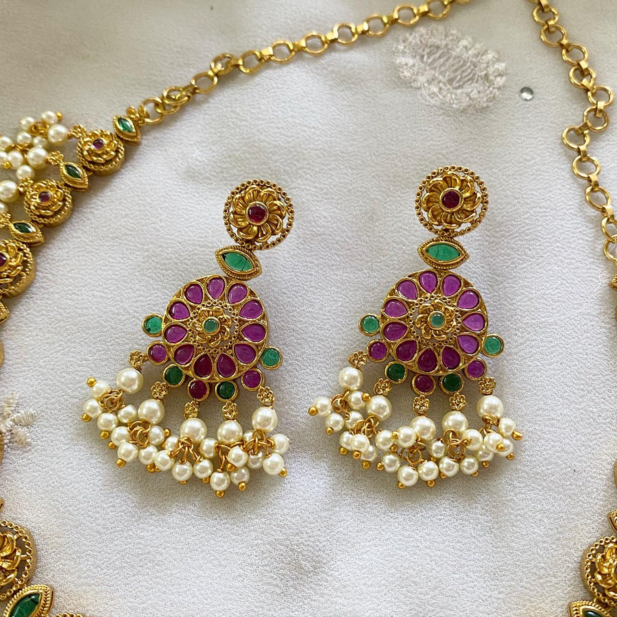 Antique matte Chakra floral guttapusalu short set