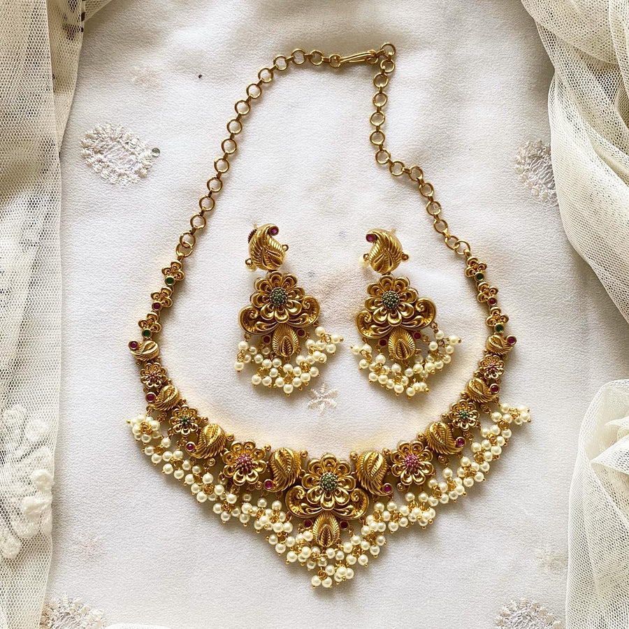 Antique matte CZ floral Paisley short set