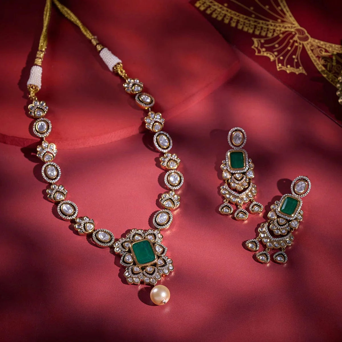 Kundan Necklace  green and ruby stones