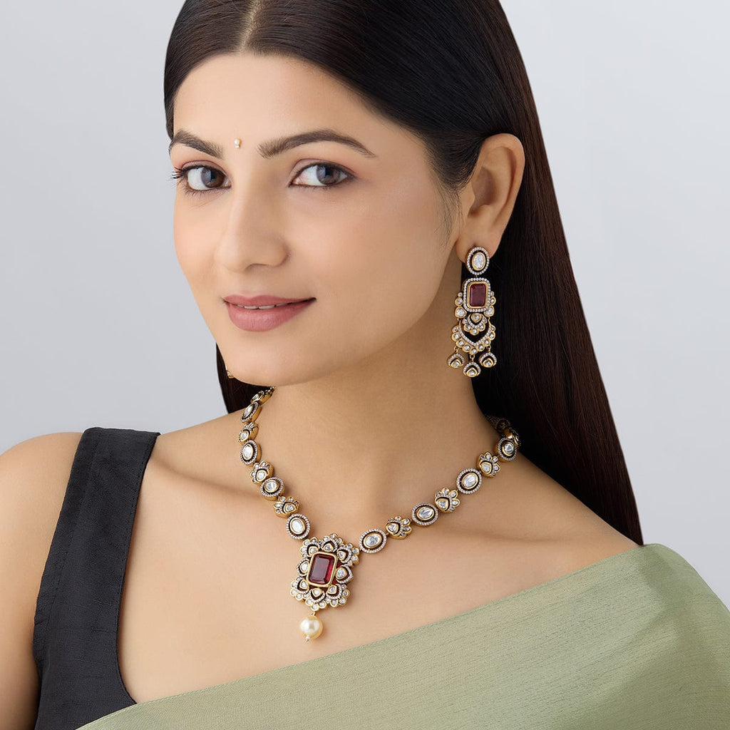 Kundan Necklace  green and ruby stones