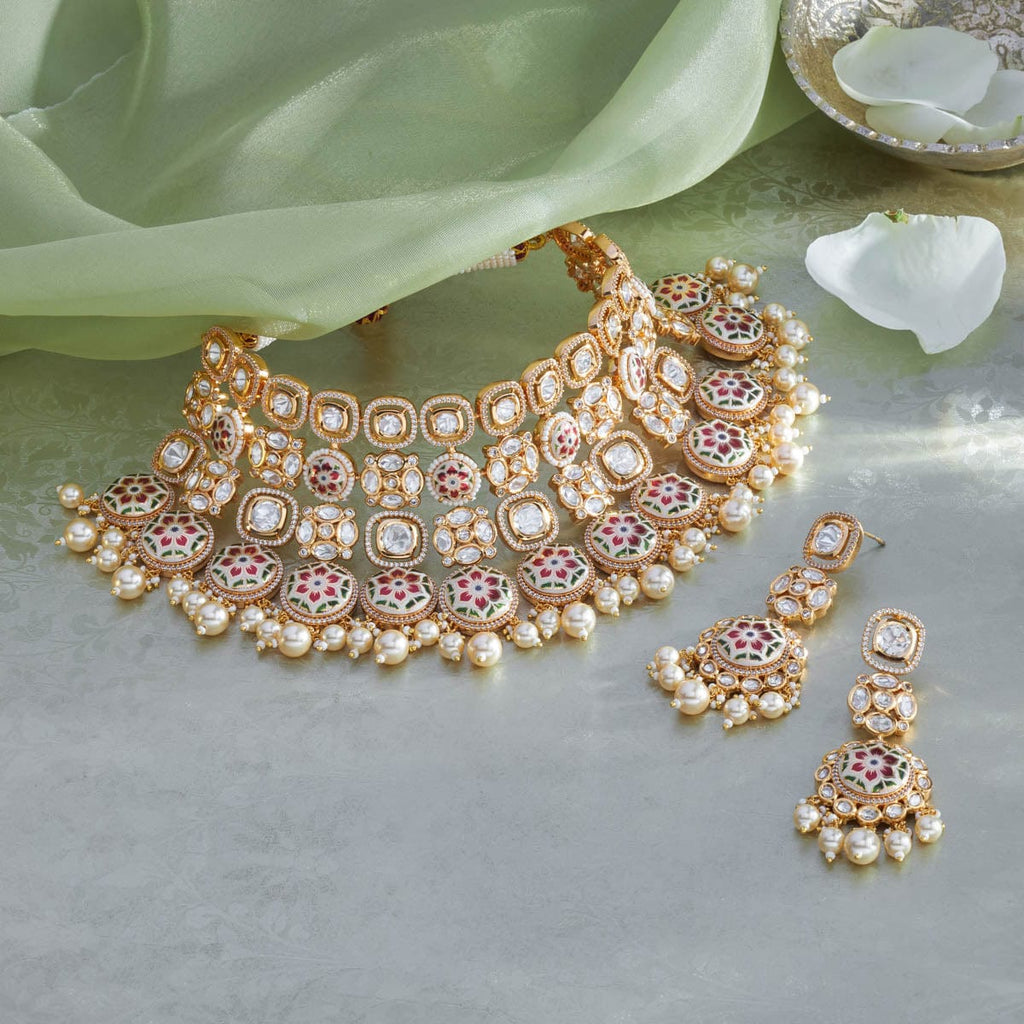 Kundan Necklace Meena polish