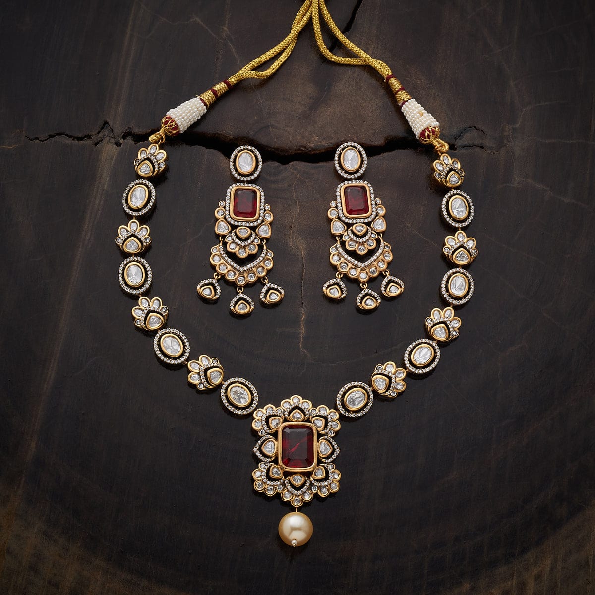 Kundan Necklace  green and ruby stones