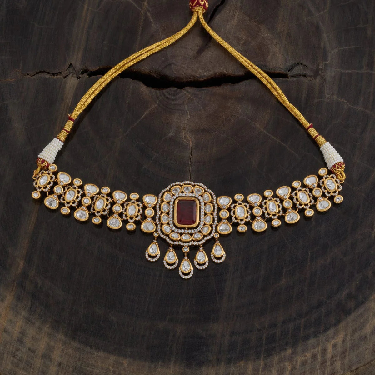 Kundan Necklace Chokers Kundan Stones Copper Alloy