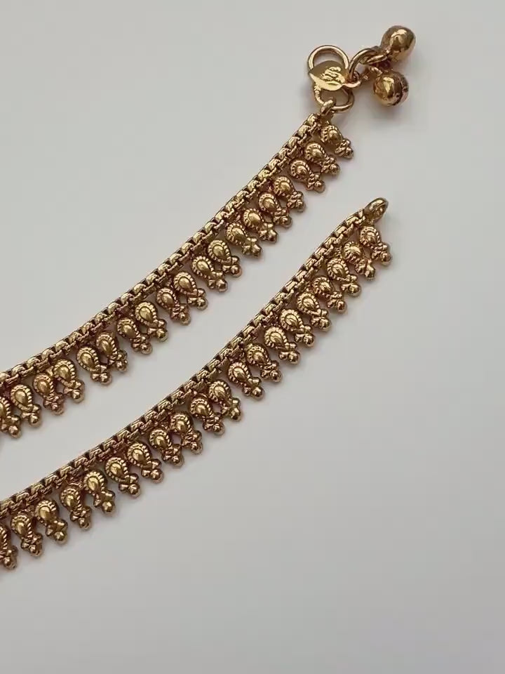 Gold Anklet Payal Traditional Indian Anklets Temple Anklets Payal Jhanjran Panjeb Pajeb Boho Anklets Indian Jewelry Bollywood Anklets
