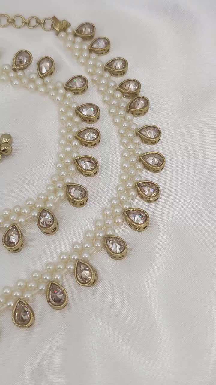 Meera Pair of Antique Gold American diamond Statement Anklets, Jhanjara, Payal, Indian Jewelery, Pakistani Jewellery