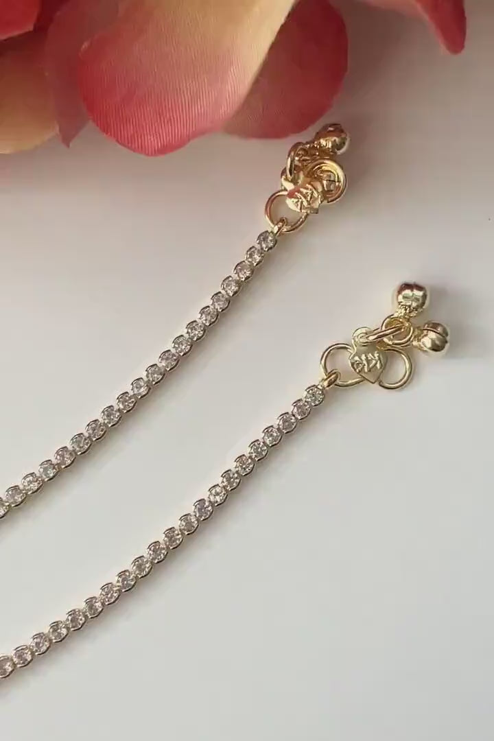 Gold Silver Indian Payals Delicate Gold Anklets Indian Jewelry Silver Boho Anklets Ethnic Jewelry Simple CZ AD Anklets Desi Anklets