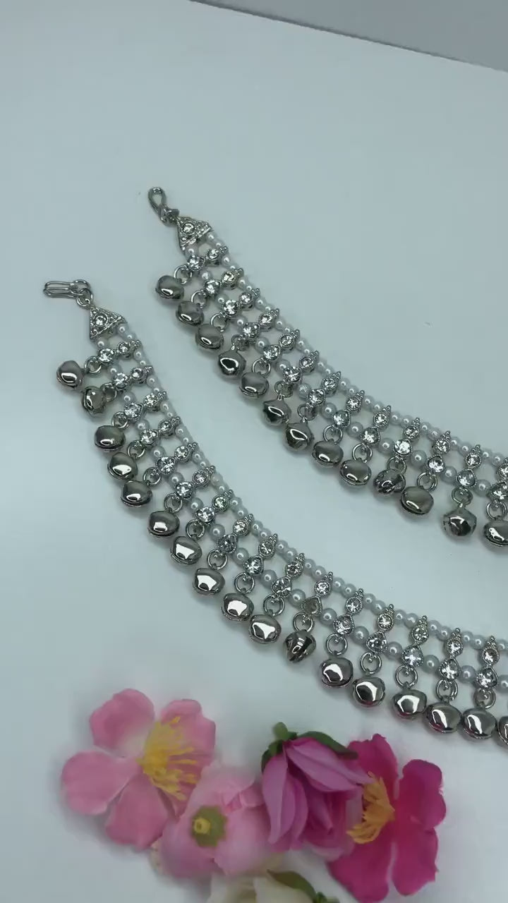 Anklets Pair in silver Colour with Ghungroo Adjustable sizePayalPunjebanJhanjranPremium Quality