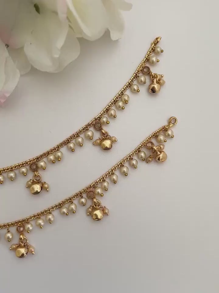 Traditional Gold Moti Anklet Payal Simple Pearl Temple