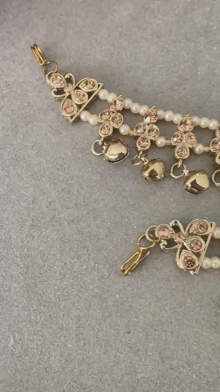 Gg Pretty Imitation Rhinestones Beads JhanjarPayal Bell Ghungru Anklets