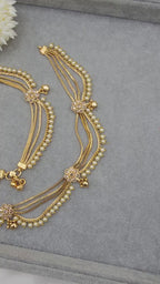 Gold Plated Polki Anklets, Indian Payal, Jhanjar, Traditional Jewelry, Bridal Accessory Wedding Gift, Four Layer Payal, Gift for Her