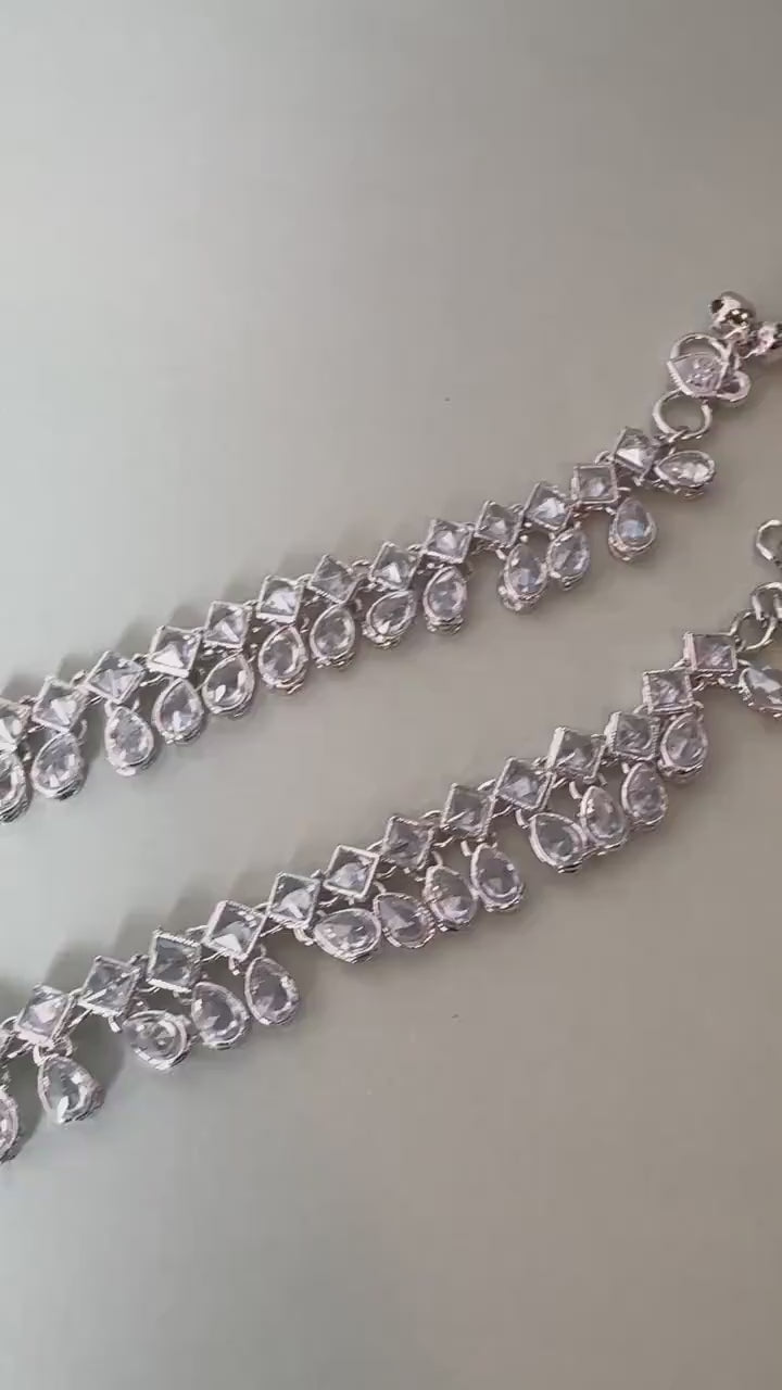 Indian Payal silver ghungaroo plated anklet pearls payal traditional payal classic payal fancy reverse ad jhanjhar rhinestone payal