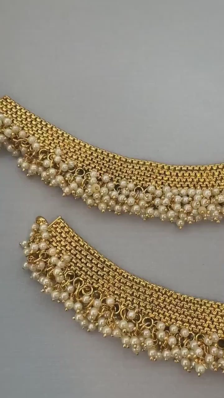 Bridal payal gold plated pearls payal traditional payal gungaroo payal fancy golden payal jhanjhar bridal payal anklet indian classic payal
