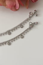 Silver Cubic Zirconia Anklet Payal Pair Diamond Traditional Indian Anklets Temple Anklets