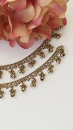 Antique Gold Ghungroo Polki Payals Indian Jewelry Gold Anklets Polki Anklets Boho Anklets Indian Wedding Bridal Anklets Polki Jhanjra Panjeb