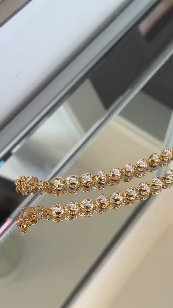 Kundan Classic Payal With Gold Plating and Bells  Indian Jewelry, Gold Kundan Anklet, Kundan Jhanjar, Kundan Sheeshphool, Gold Matha Patti