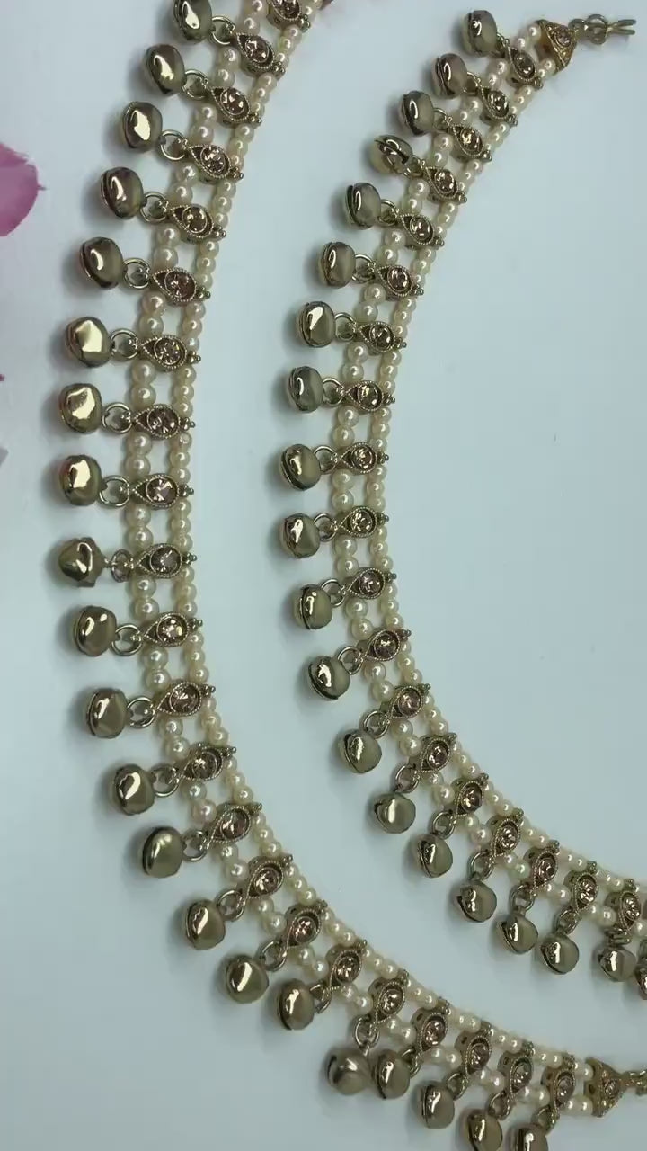 Antique Stone Anklets Pair Adjustable SizePayalJhanjranPunjebanPremiu Quality