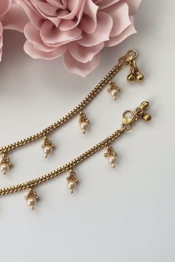 Gold Moti Anklet Payal Simple Pearl Simple Anklet