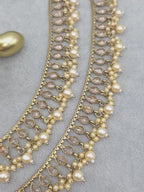 Indian Pakistani Pearl Kundan Bridal Anklet With Bells, Gold Plated Traditional Beaded Bracelet, Dainty Moti Payal, Jewelry Gift For Her