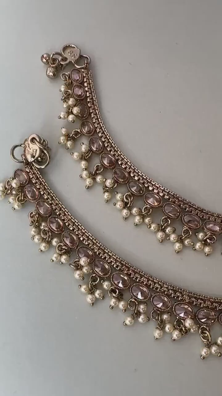 Antique Gold Indian Payal gold plated anklet reverse Ad payal traditional payal classic payal fancy reverse ad jhanjhar rhinestone payal