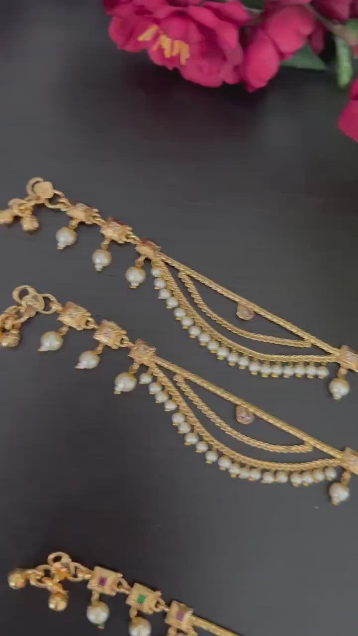 A pair of Antique gold finished women’s anklets  Payal  Bridal Payal Golusu