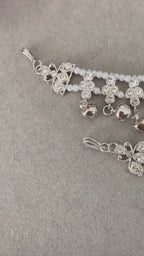 Gg Pretty Silver Imitation Rhinestones Beads Silver JhanjarPayal Bell Ghungru Anklets