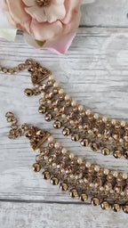 Pair of Antique Gold Kundan Indian Asian Payals Anklets with Bells Bridal Wedding