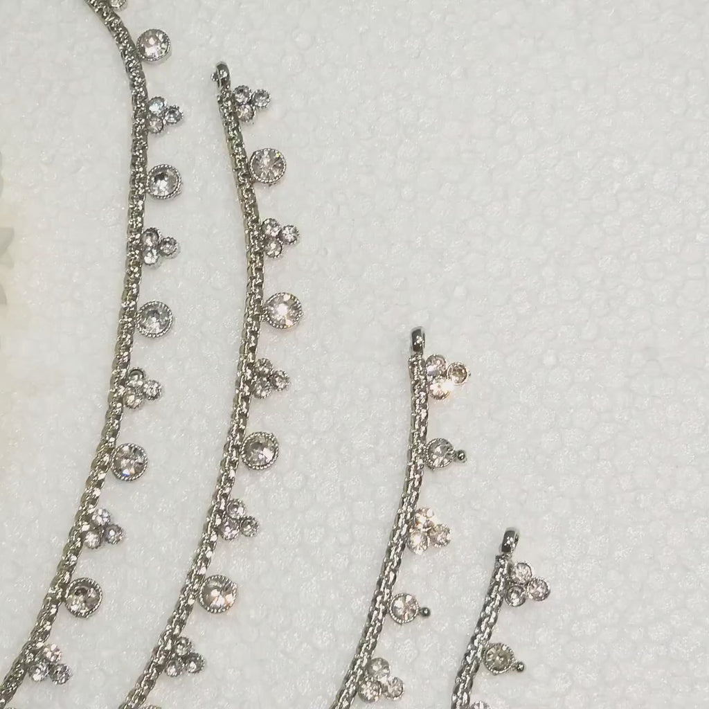 Silver Plated Polki Anklets, Stunning Indian Payal Jhanjar Pair Full Silver Jewelry Bridal Gift for Her