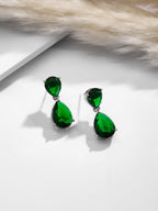 Rhodium-Plated Crystal Emerald Studded Statement Necklace Set