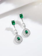 Rhodium Plated Emerald Teardrop Pendant Necklace Set with AD & Cubic Zirconia Studded