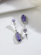 Rhodium Plated Purple Sapphire Teardrop Pendant Necklace Set with AD & Cubic Zirconia