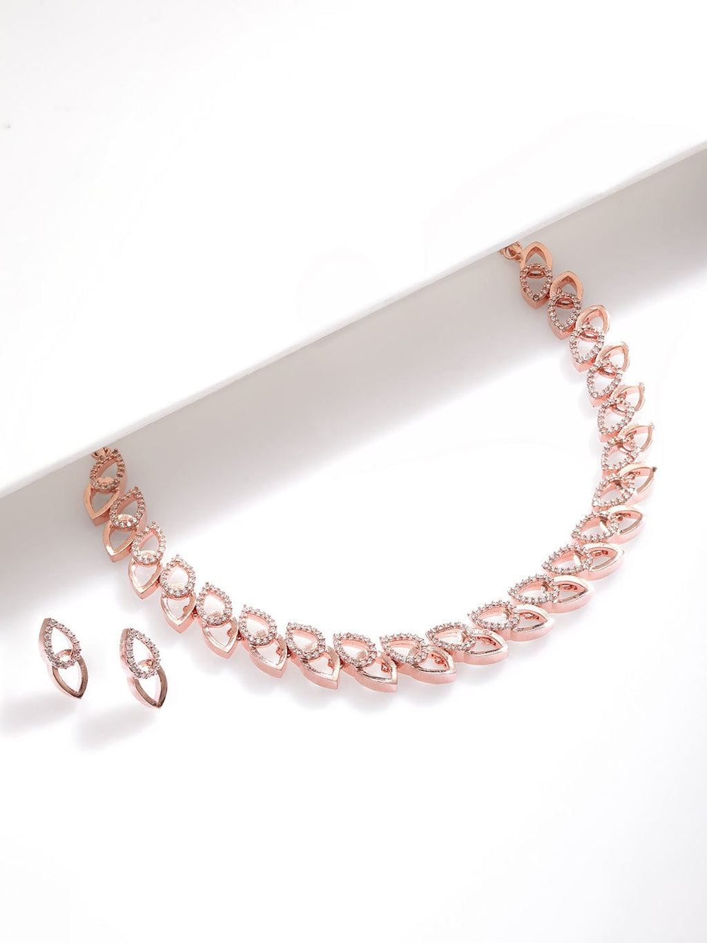 Rose Gold-Plated CZ-Studded Necklace Set  One of the most versatile forms