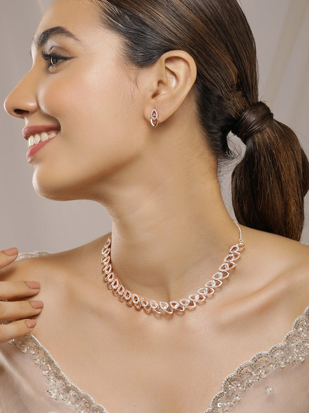 Rose Gold-Plated CZ-Studded Necklace Set  One of the most versatile forms