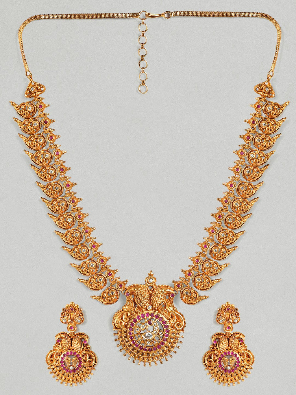 Gold Plated Handcrafted Faux Ruby & Filigree Traditional Necklace Set celebrating a special Occasion : - a birthday, wedding
