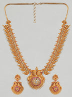 Gold Plated Handcrafted Faux Ruby & Filigree Traditional Necklace Set celebrating a special Occasion : - a birthday, wedding