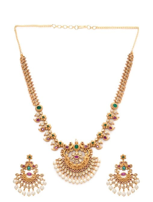 Gold-Plated Handcrafted Faux Ruby Temple Jewellery Set  to any wardrobe  advisable to avoid