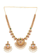Gold-Plated Handcrafted Faux Ruby Temple Jewellery Set  to any wardrobe  advisable to avoid