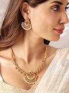 Gold-Plated Handcrafted Faux Ruby Temple Jewellery Set  to any wardrobe  advisable to avoid