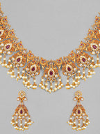 Gold Plated Handcrafted Ruby Stone with Pearls Traditional Necklace Set  Exude the royal vibe