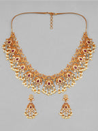 Gold Plated Handcrafted Ruby Stone with Pearls Traditional Necklace Set  Exude the royal vibe