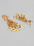 Gold Plated Handcrafted Ruby Stone with Pearls Traditional Necklace Set  Exude the royal vibe