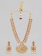 Gold Plated Kundan Necklace Set With Studded Pink Stones