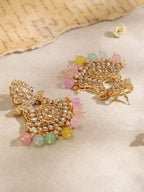 Gold plated Kundan studded multicolour beaded chandbali motif Statement Necklace Set