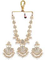 Gold plated Kundan studded Pearl beaded chandbali motif Statement Necklace Set